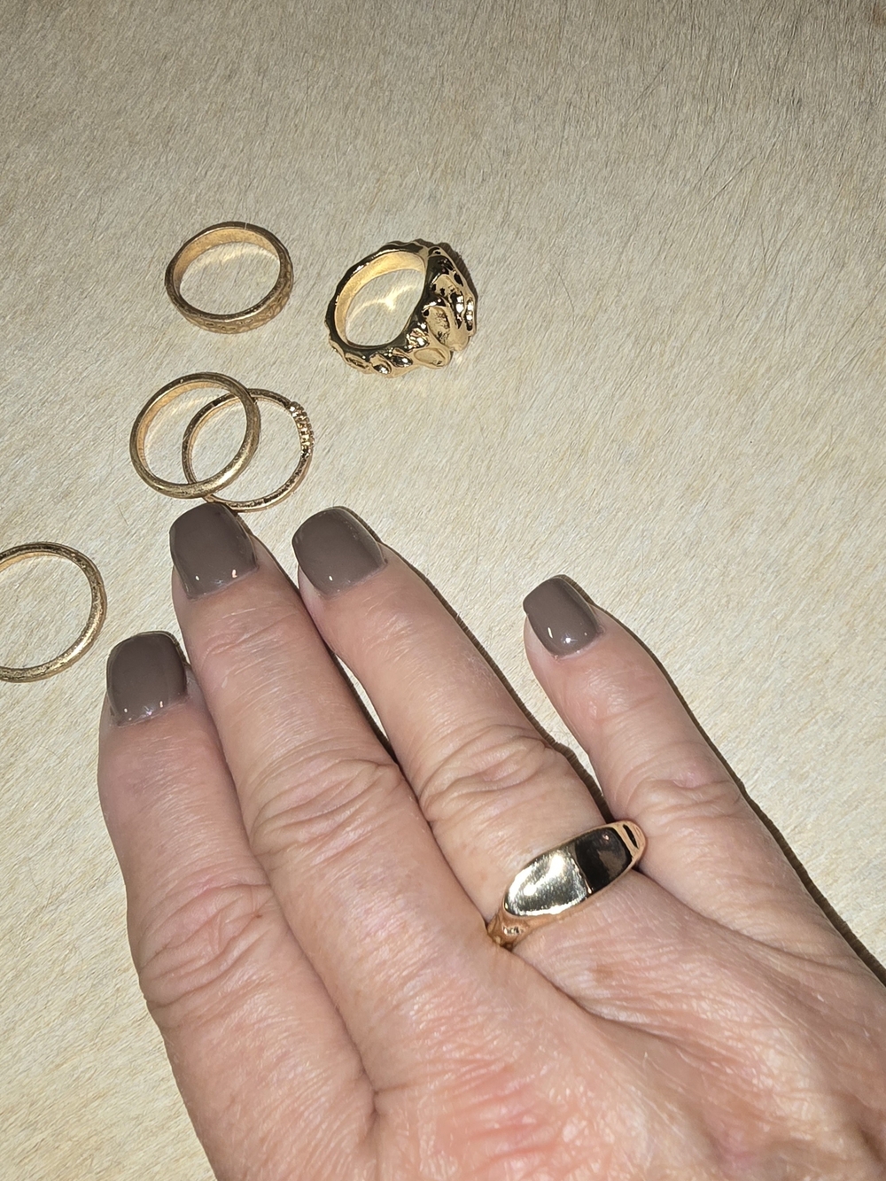 Gold-Tone Sculpted Women's Ring Set - Textured Bands, Size 9 - Picture 4 of 7
